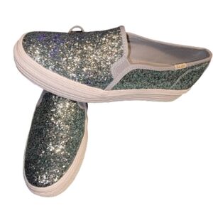 Keds X Kate Spade Teal Glitter Slip On Sneakers Size 8